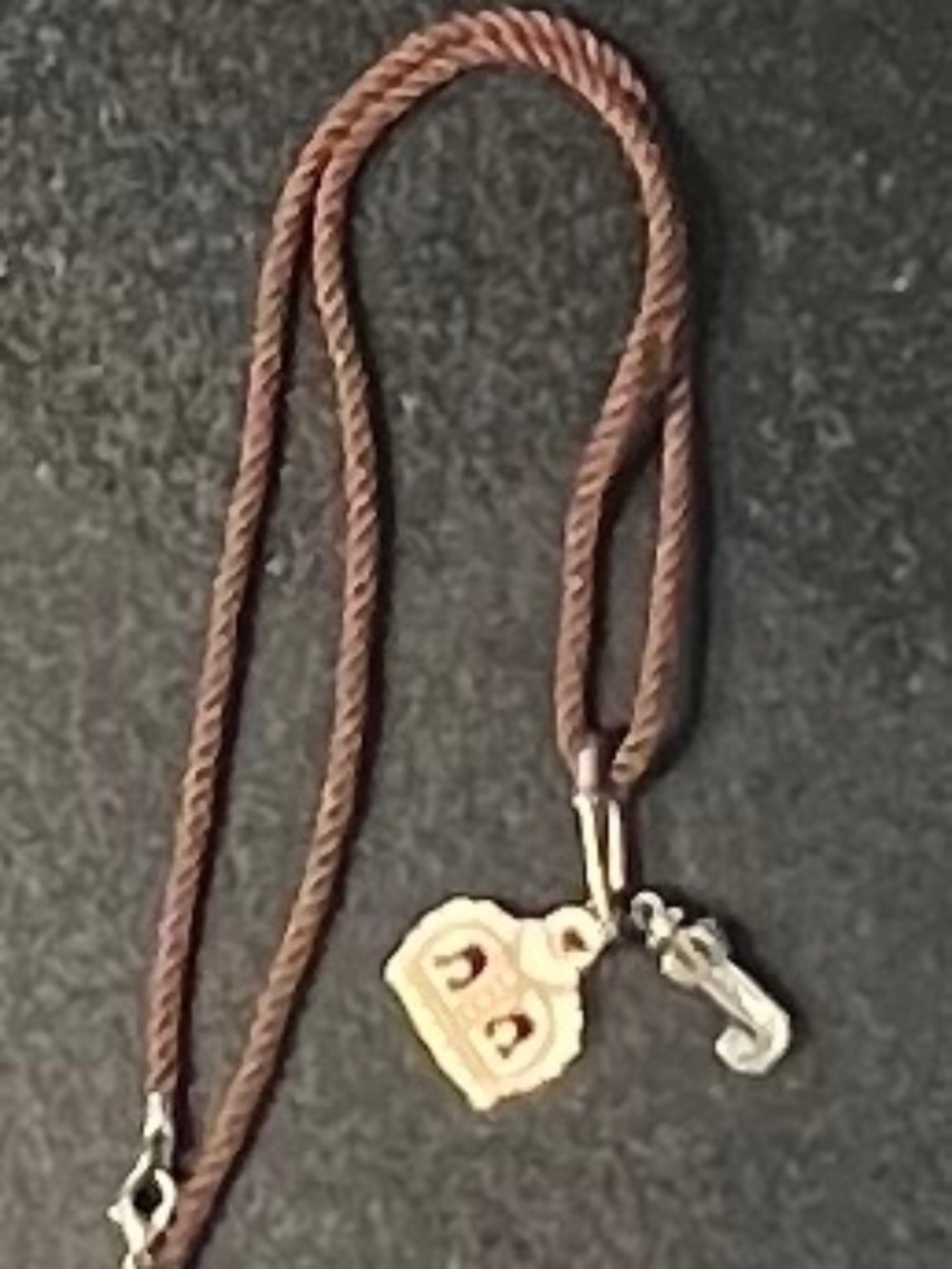 VTG Juicy Couture Y2K Crown J Initial Safety Pin Brown Rope Cord Charm Necklace